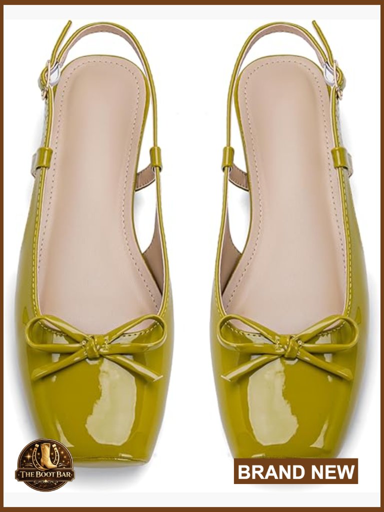 Women's Square Toe Bow Knit Ballet Flats With Ankle Buckles Slingback